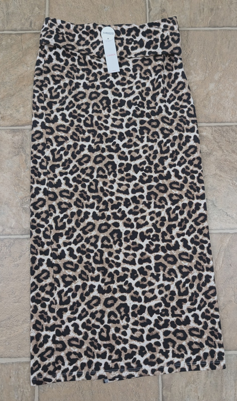 New Lindex girls US 12 Long Skirt knit waist folds down animal print 2015